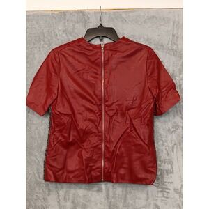 Red Leather Fotini Sz 6 Womens Tweed Front Zipper Back Short Sleeve Top Jackie